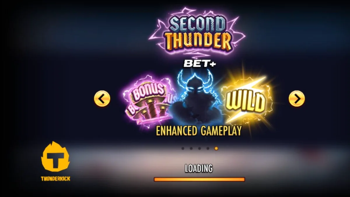 Pemandangan dystopian yang membeku dengan elemen petir dan prajurit di slot Second Thunder.